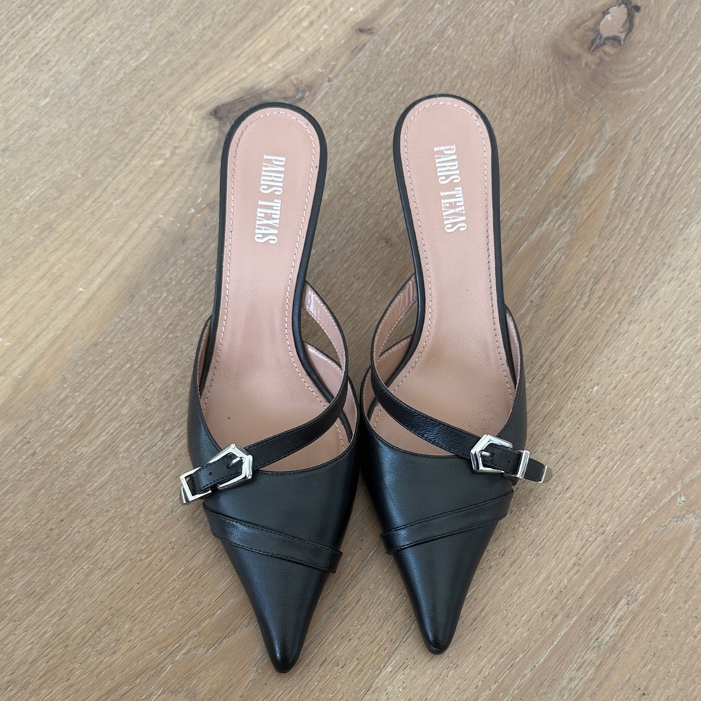 Paris Texas Black Pointed-Toe Mules